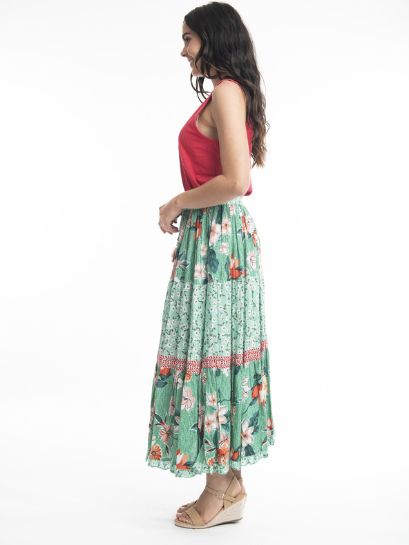 Orientique Svetlozelená dámska kvetovaná maxi sukňa Orientique Kaleici