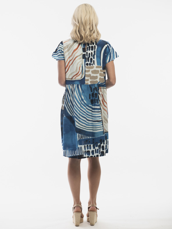 Orientique Modré dámske vzorované šaty s prímesou ľanu Orientique