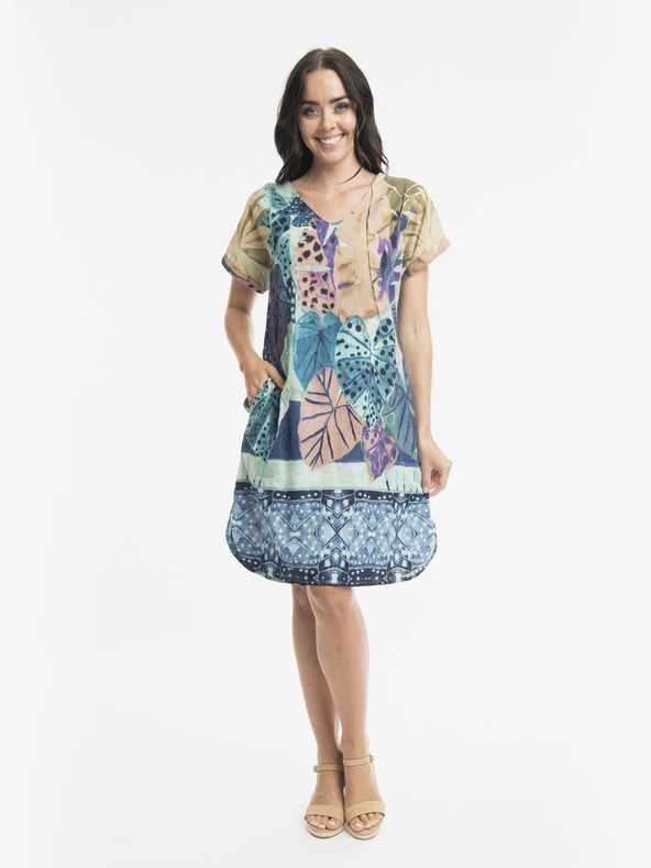 Orientique Modré dámske vzorované obojstranné šaty Orientique Agios