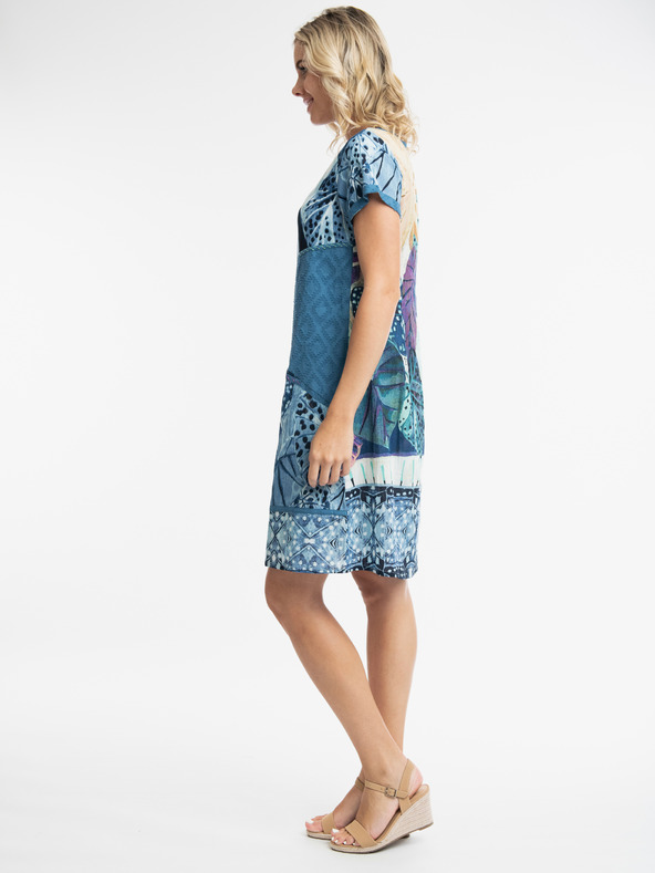 Orientique Modré dámske vzorované šaty s prímesou ľanu Orientique Agios