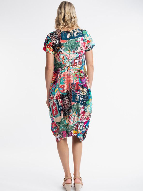 Orientique Tyrkysovo-fialové dámske vzorované šaty Orientique Onikawa