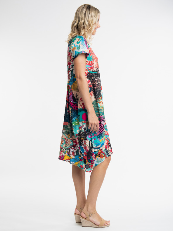 Orientique Tyrkysovo-fialové dámske vzorované šaty Orientique Onikawa