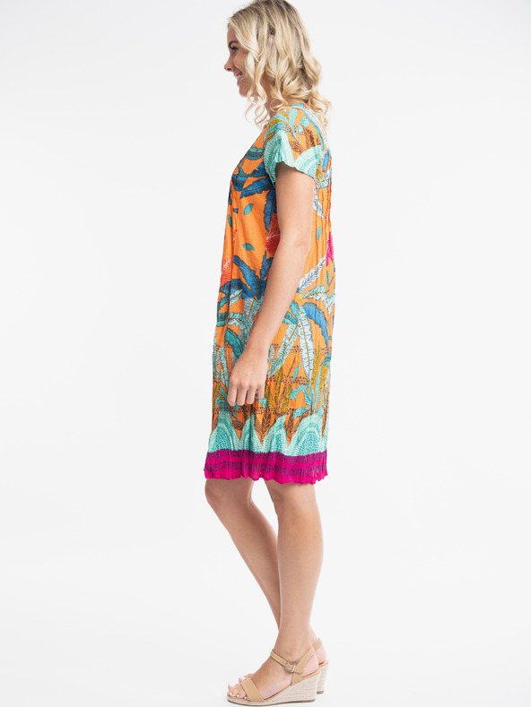 Orientique Tyrkysovo-oranžové dámske vzorované šaty Orientique Paphos