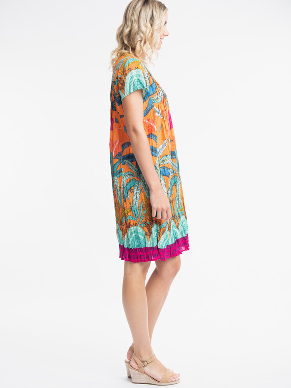 Orientique Tyrkysovo-oranžové dámske vzorované šaty Orientique Paphos