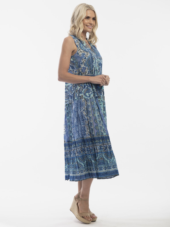 Orientique Modré dámske vzorované midi šaty Orientique