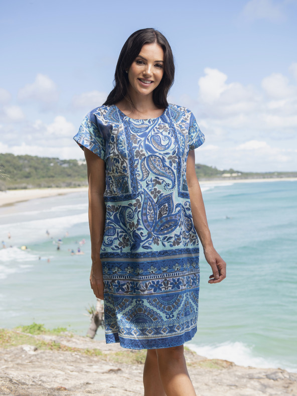 Orientique Modré dámske vzorované šaty Orientique