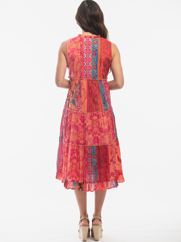 Orientique Oranžovo-červené dámske kvetované šaty Orientique