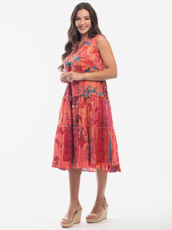 Orientique Oranžovo-červené dámske kvetované šaty Orientique