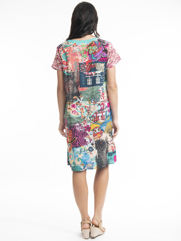 Orientique Modro-ružové dámske vzorované šaty Orientique Onikawa