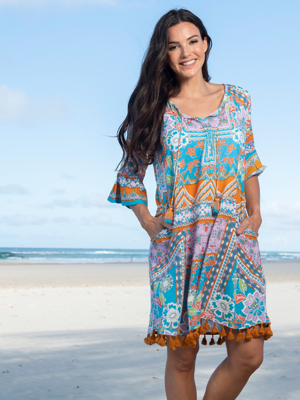 Orientique Tyrkysové dámske vzorované šaty Orientique