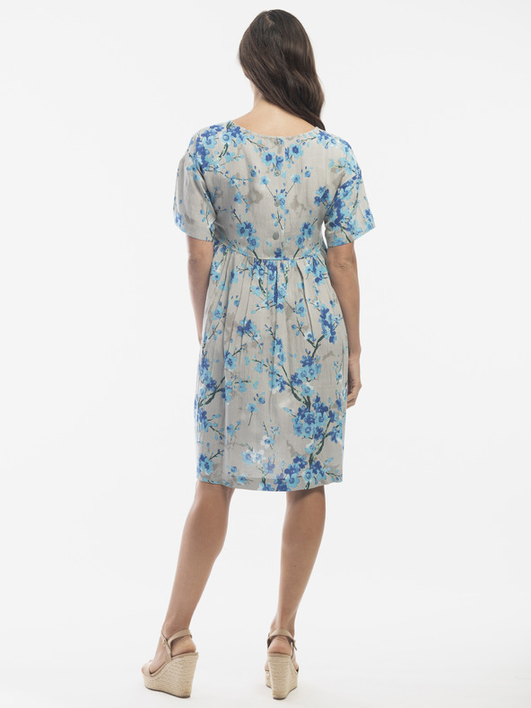 Orientique Modro-sivé dámske kvetované šaty s prímesou ľanu Orientique