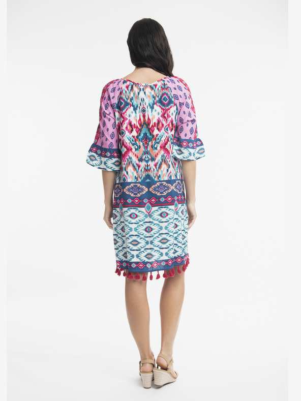 Orientique Ružovo-tyrkysové dámske vzorované šaty Orientique Izmir