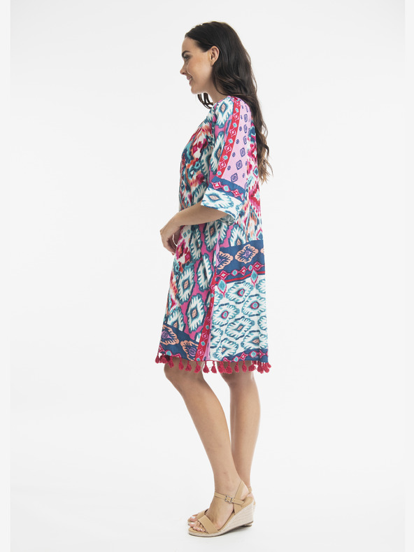 Orientique Ružovo-tyrkysové dámske vzorované šaty Orientique Izmir