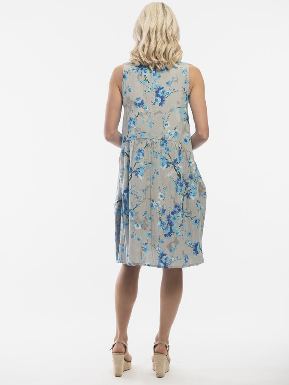 Orientique Modro-sivé dámske kvetované šaty s prímesou ľanu Orientique