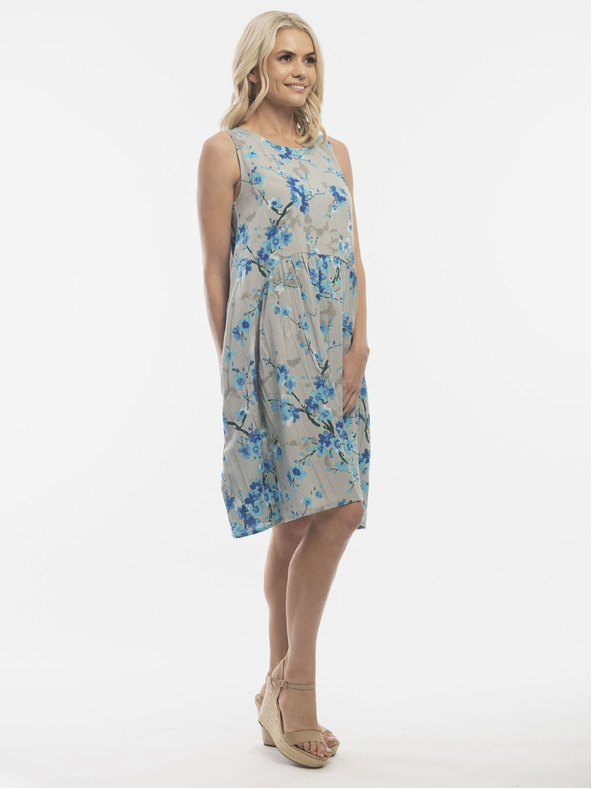 Orientique Modro-sivé dámske kvetované šaty s prímesou ľanu Orientique