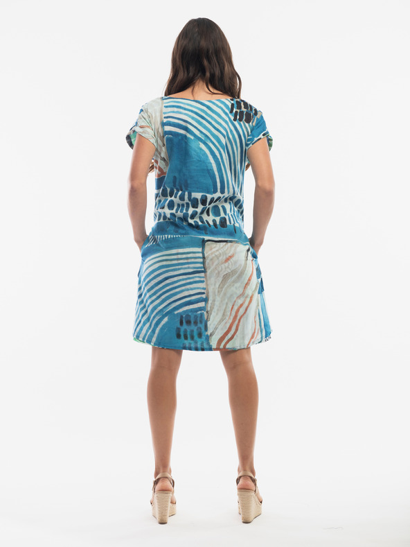 Orientique Modro-svetlo zelené dámske vzorované obojstranné šaty Orientique