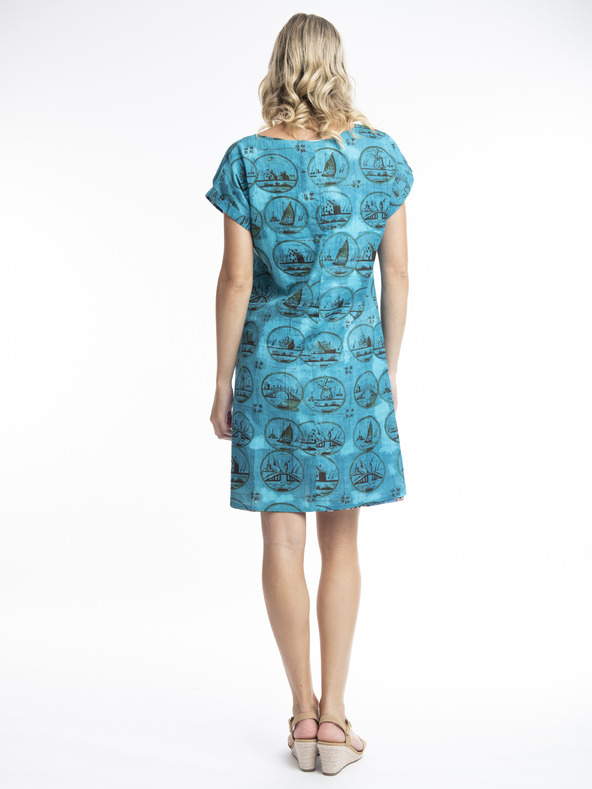 Orientique Modré dámske vzorované obojstranné šaty Orientique Leonardo