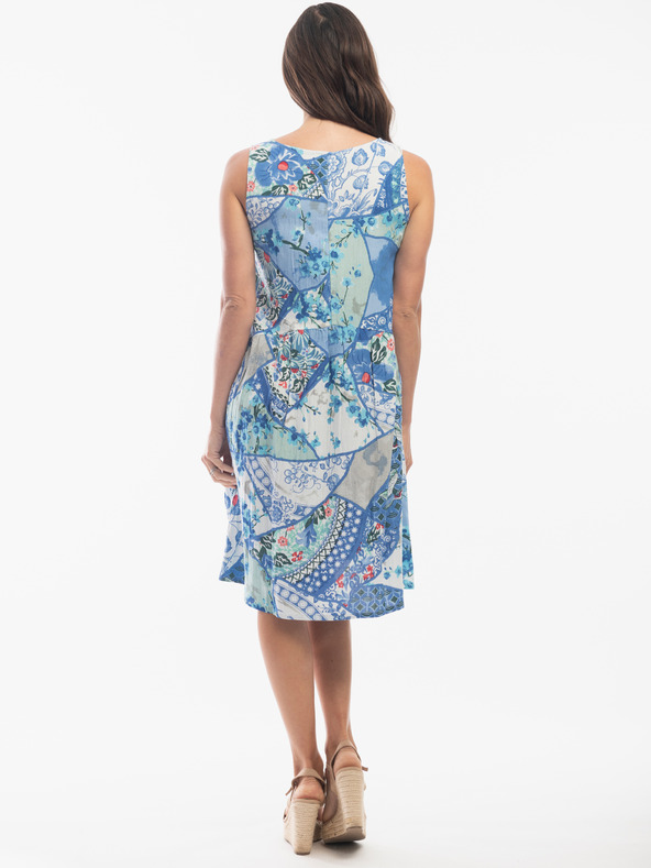 Orientique Svetlo modré dámske ľanové vzorované šaty Orientique