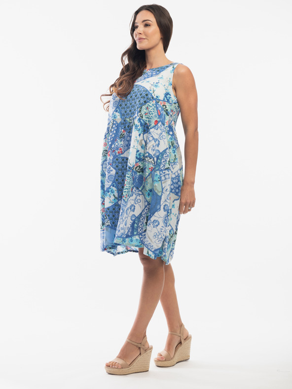 Orientique Svetlo modré dámske ľanové vzorované šaty Orientique