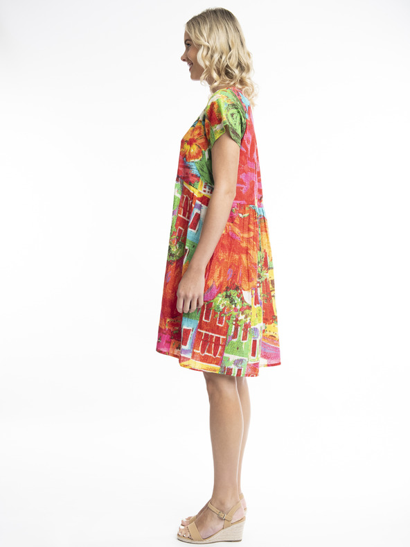 Orientique Ružovo-červené dámske vzorované šaty Orientique Aiya Napa