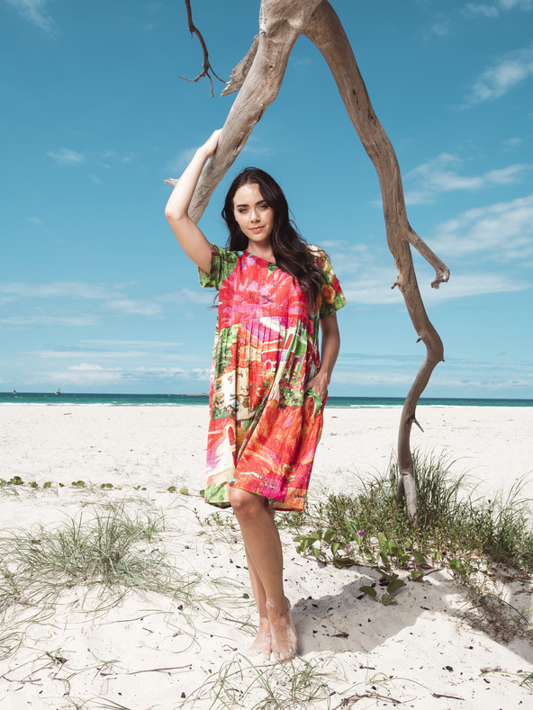 Orientique Ružovo-červené dámske vzorované šaty Orientique Aiya Napa