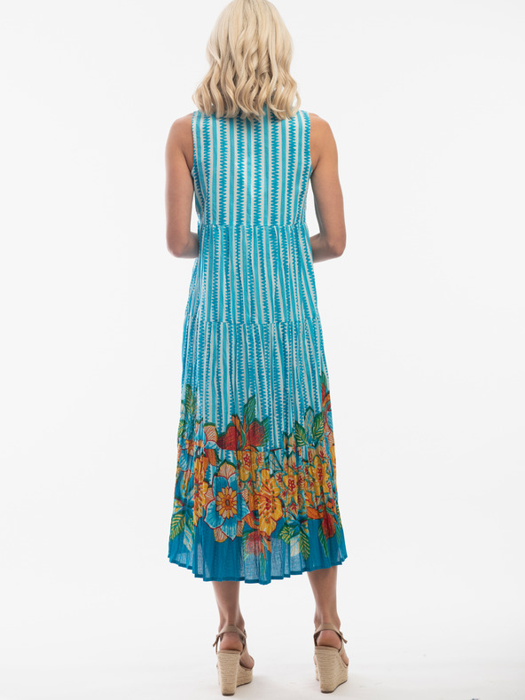 Orientique Bielo-svetlo modré dámske vzorované obojstranné šaty Orientique