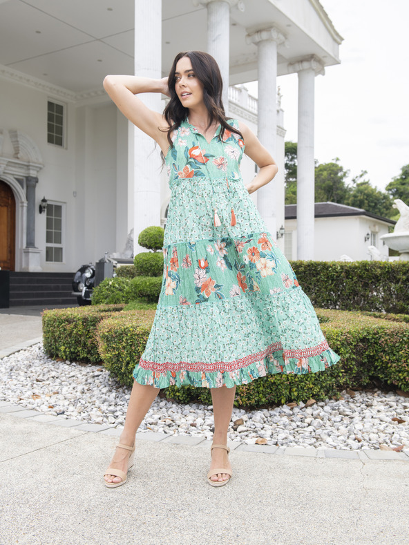 Orientique Zelené dámske kvetované midišaty Orientique Kaleici