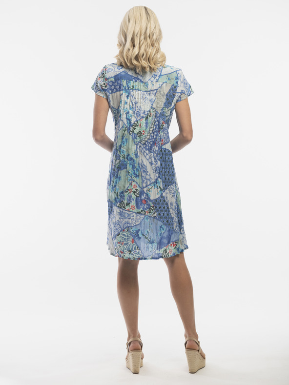 Orientique Modré dámske vzorované šaty s vreckami Orientique