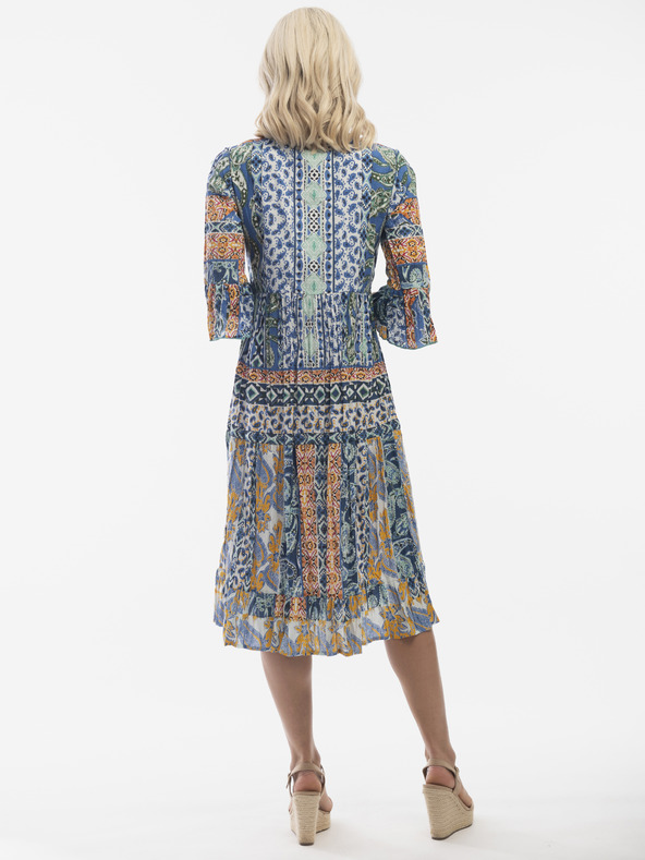 Orientique Oranžovo-modré dámske vzorované šaty Orientique