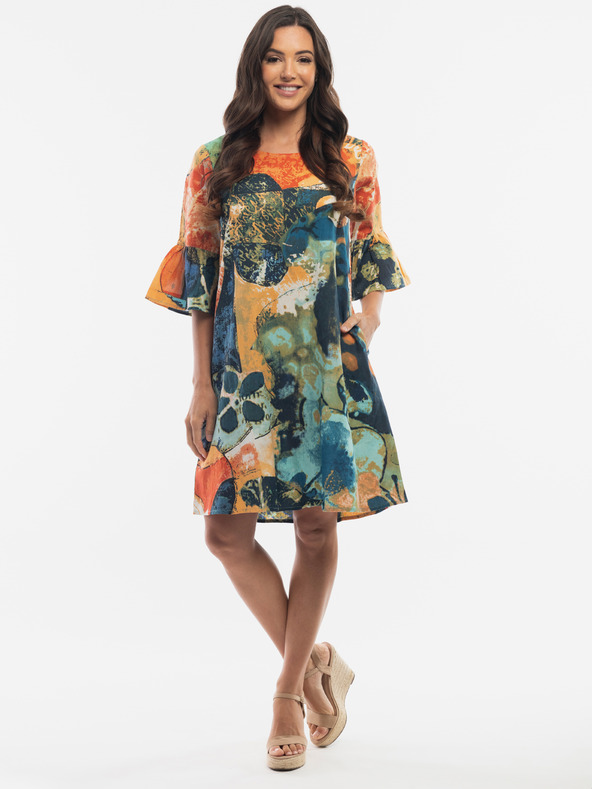 Orientique Tmavo modro-oranžové dámske šaty Orientique