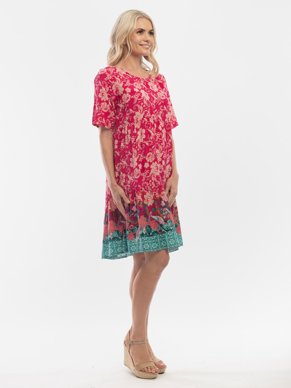 Orientique Tmavo ružové dámske kvetované šaty Orientique