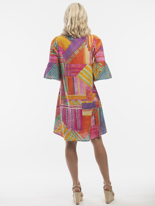 Orientique Oranžovo-ružové dámske vzorované šaty Orientique