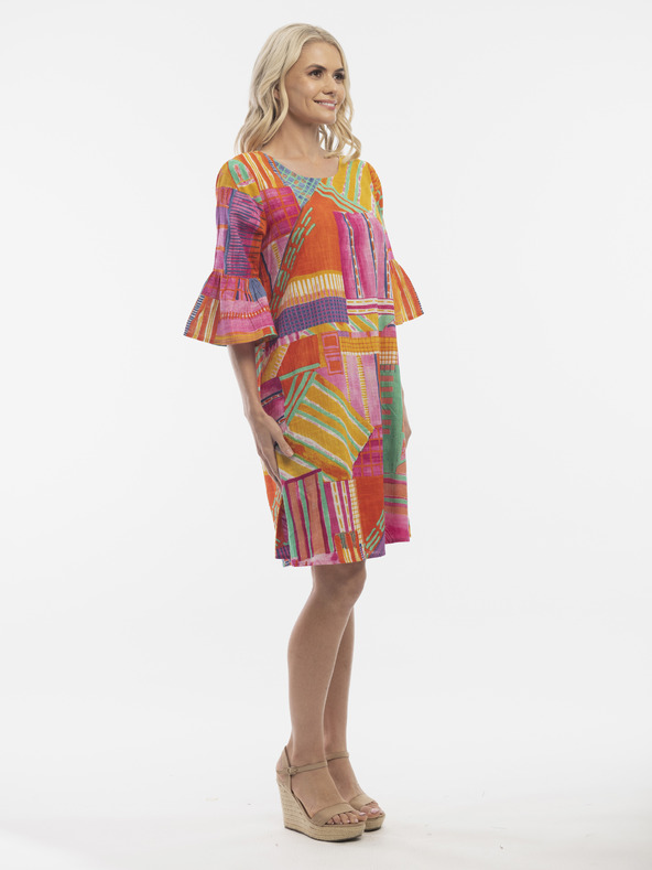 Orientique Oranžovo-ružové dámske vzorované šaty Orientique