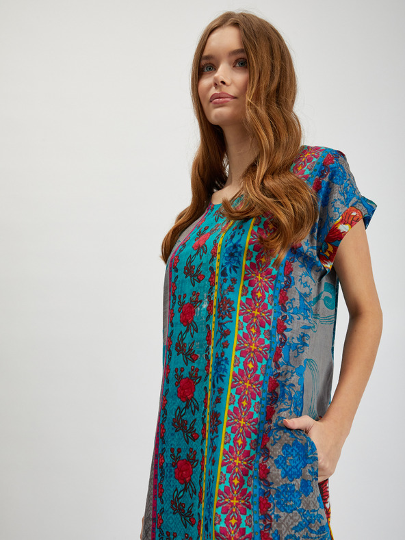 Orientique Modro-petrolejové dámske vzorované šaty Orientique