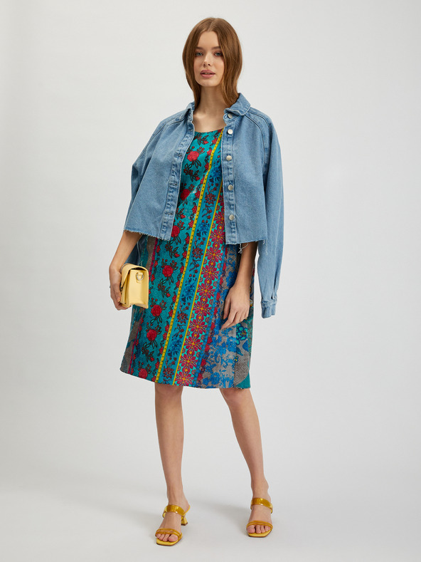 Orientique Modro-petrolejové dámske vzorované šaty Orientique