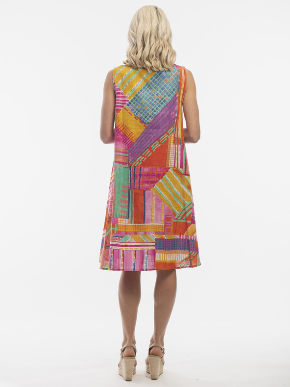 Orientique Oranžovo-ružové dámske vzorované šaty s vreckami Orientique