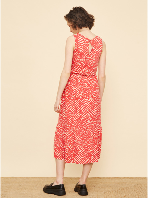 ZOOT.lab Béžové a červené vzorované midi šaty so zaväzovaním ZOOT.lab Zula