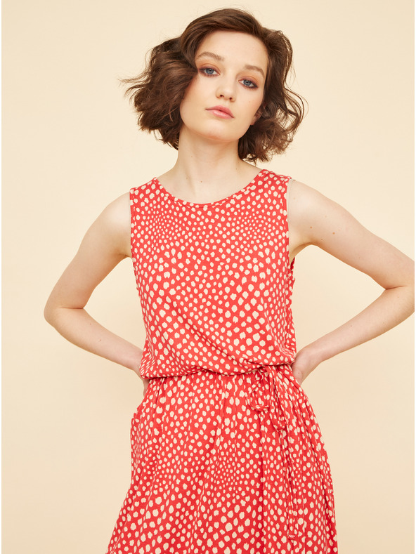 ZOOT.lab Béžové a červené vzorované midi šaty so zaväzovaním ZOOT.lab Zula