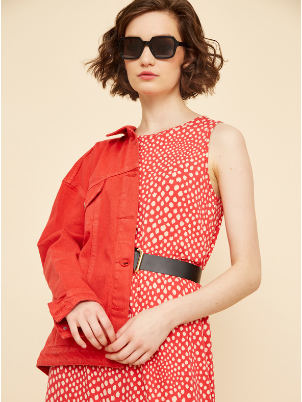 ZOOT.lab Béžové a červené vzorované midi šaty so zaväzovaním ZOOT.lab Zula