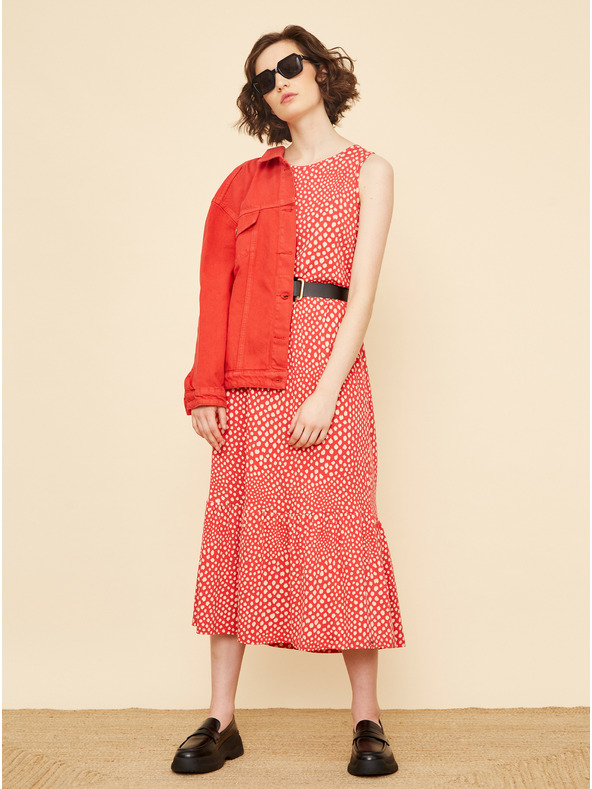 ZOOT.lab Béžové a červené vzorované midi šaty so zaväzovaním ZOOT.lab Zula