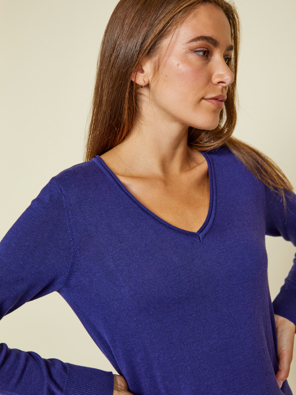 ZOOT.lab Tmavomodrý dámsky základný sveter s výstrihom do V ZOOT.lab Irma