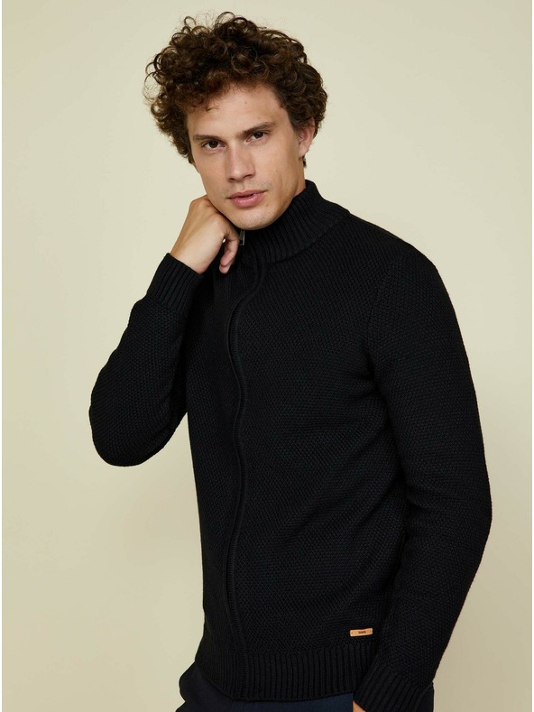 ZOOT.lab Čierny pánsky sveter na zips so stojačikom ZOOT.lab Brad