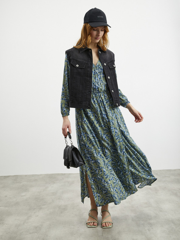ZOOT.lab Modro-zelené dámske vzorované dlhé šaty ZOOT.lab Eliane