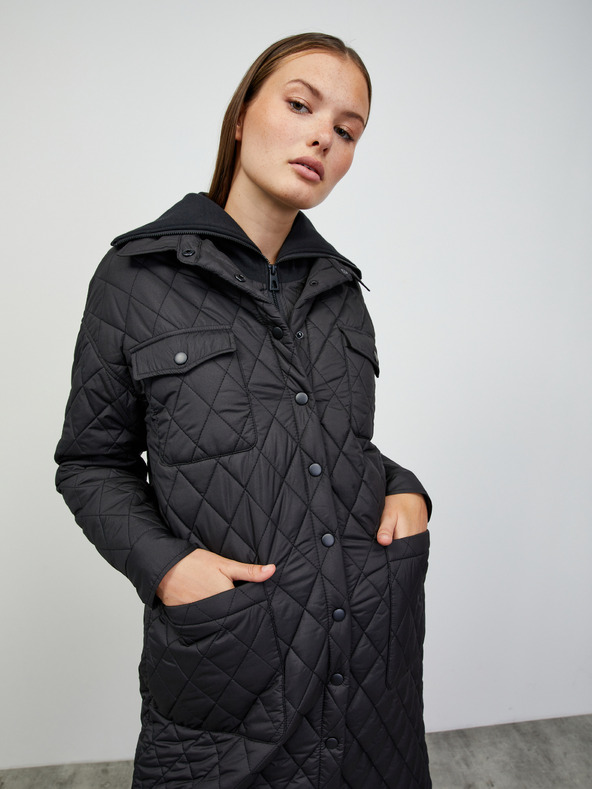 ZOOT.lab Čierny dámsky prešívaný ľahký kabát s golierom ZOOT.lab Sienna