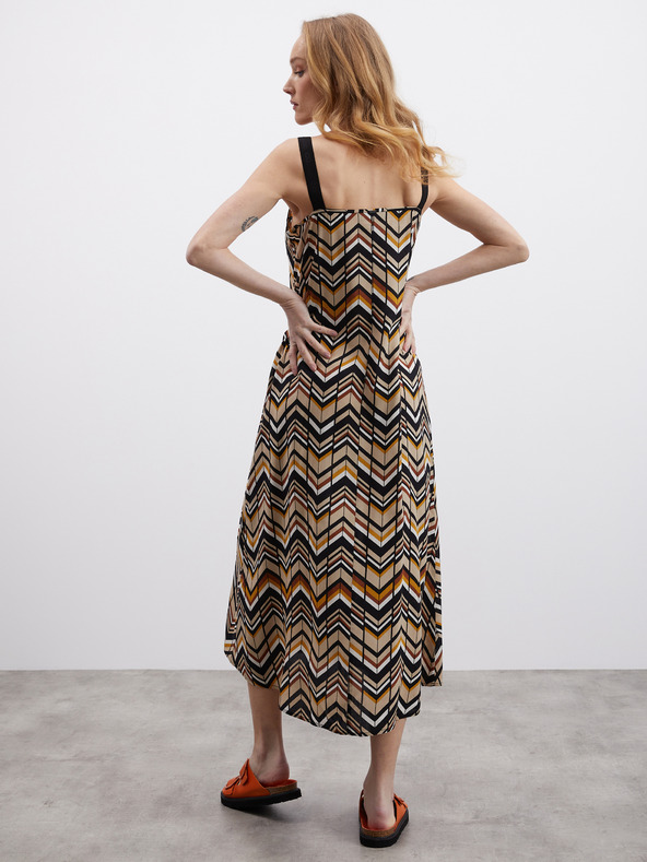 ZOOT.lab Čiernohnedé dámske vzorované midi šaty ZOOT.lab Nichel