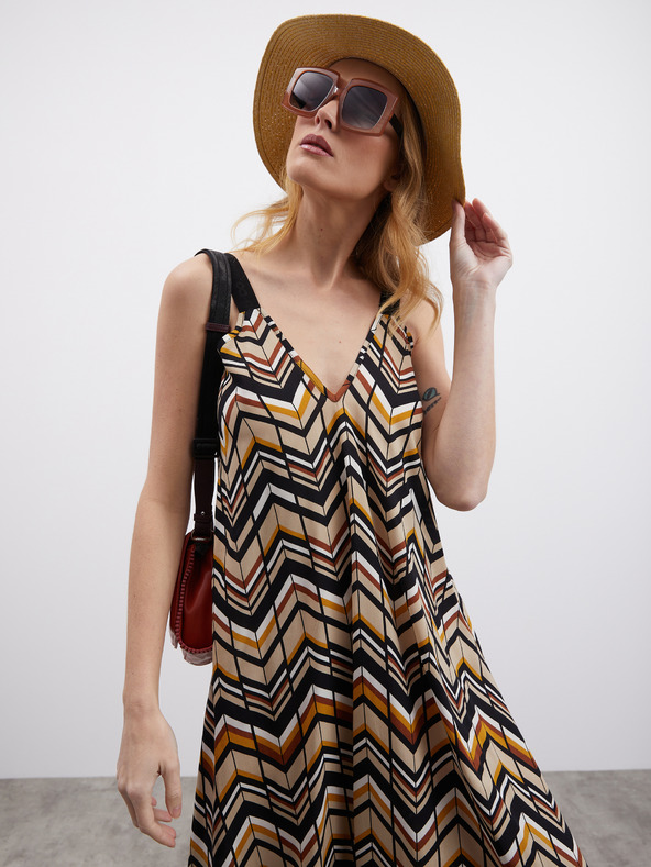 ZOOT.lab Čiernohnedé dámske vzorované midi šaty ZOOT.lab Nichel