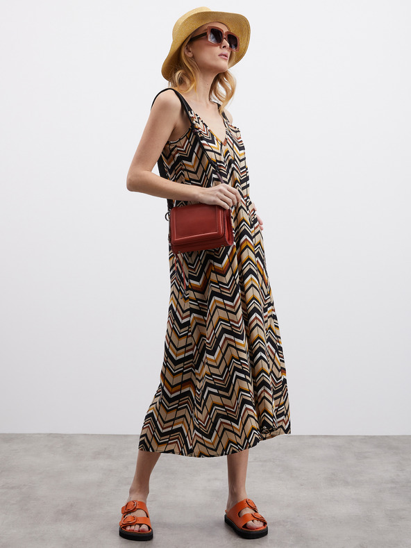 ZOOT.lab Čiernohnedé dámske vzorované midi šaty ZOOT.lab Nichel