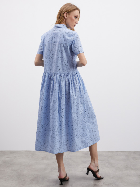 ZOOT.lab Svetlomodré dámske vzorované košeľové midi šaty ZOOT.lab Reed