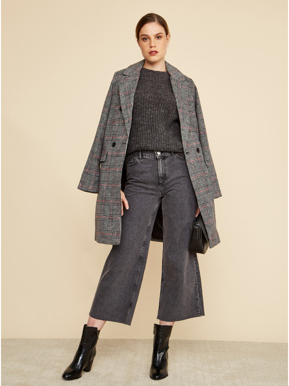 ZOOT.lab Tmavosivý dámsky károvaný zimný kabát ZOOT.lab Gabrielle