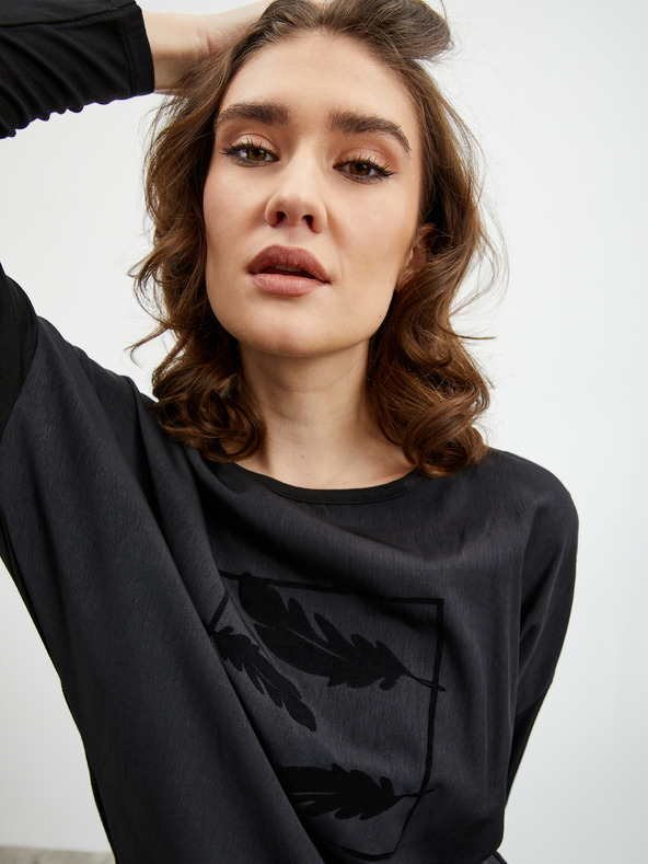 ZOOT.lab Čierna dámska voľná košeľa s potlačou ZOOT.lab Rozy